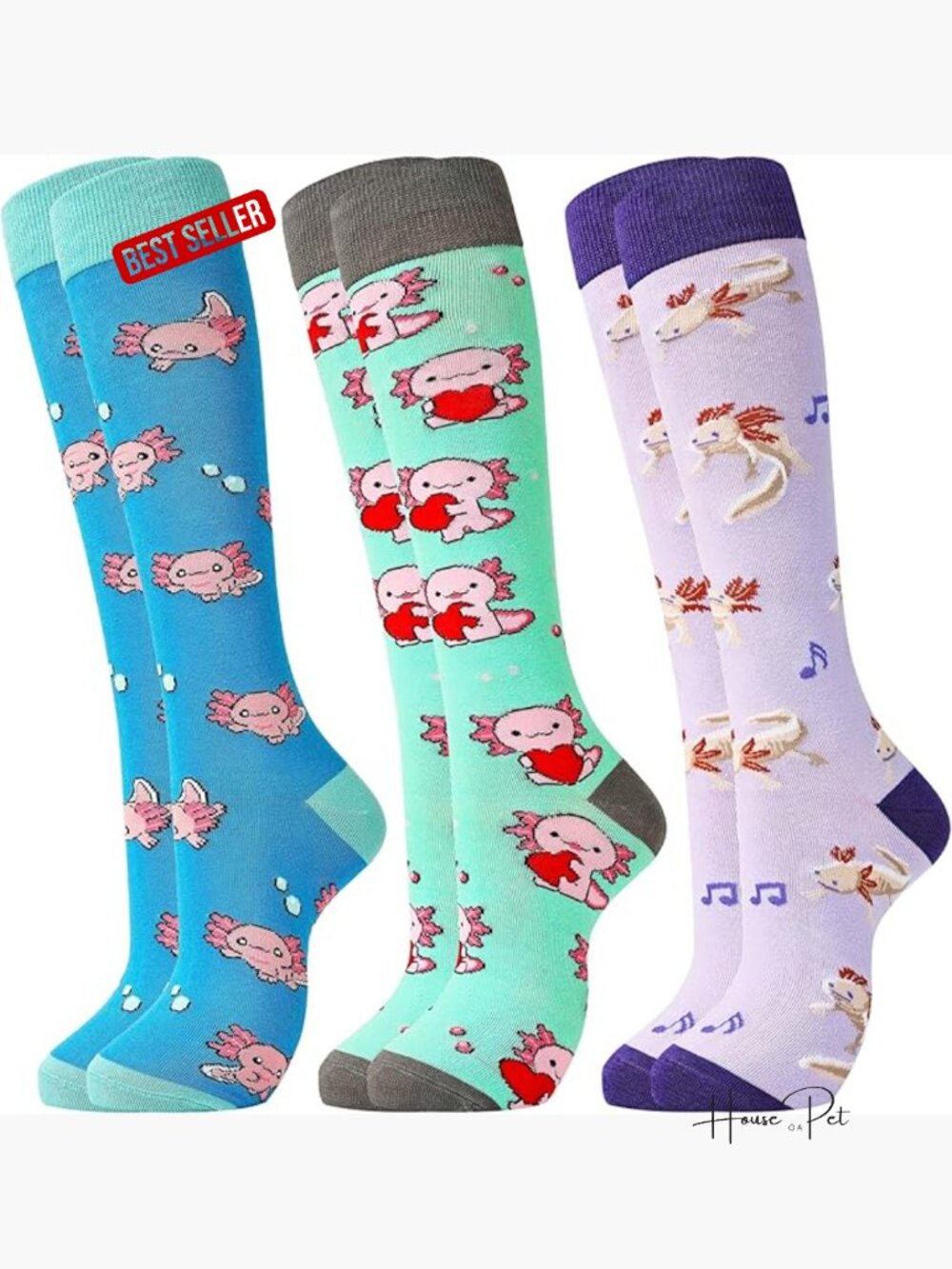 Knee High Socks with Adorable Animal Pattern, Soft Cotton Blend, Novelty Crew
